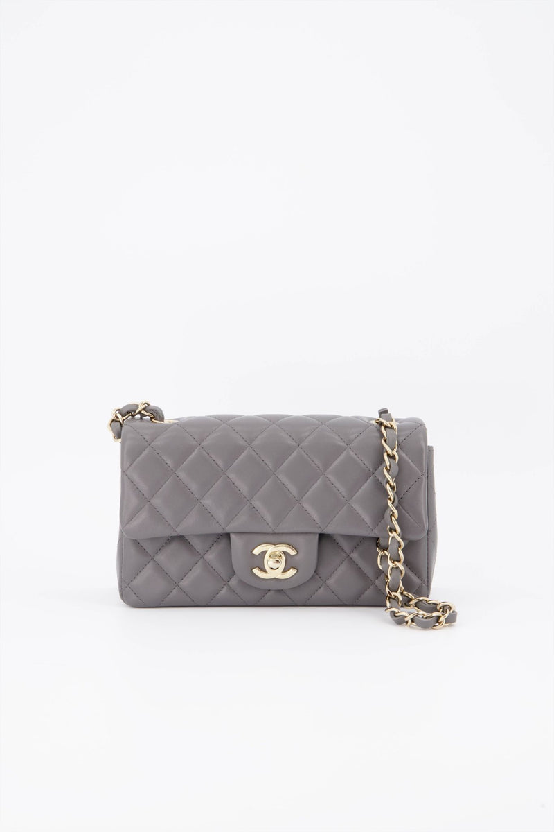 Chanel Mini Square Flap Bag With Chain Grey - NOBLEMARS