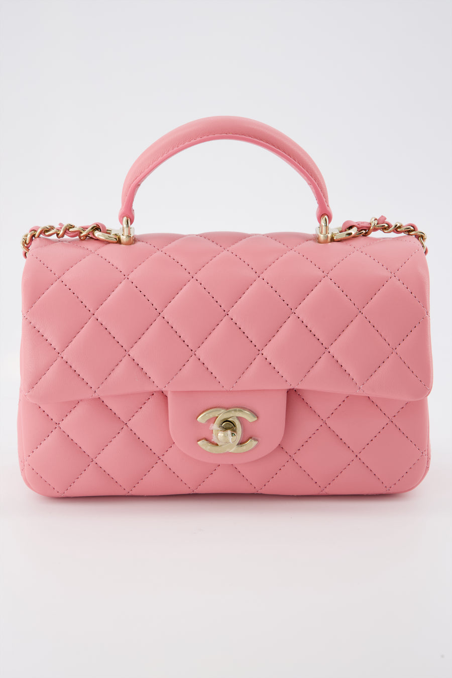 Chanel Pink Mini Classic Lambskin Rectangular Single Flap Leather  ref.997643 - Joli Closet