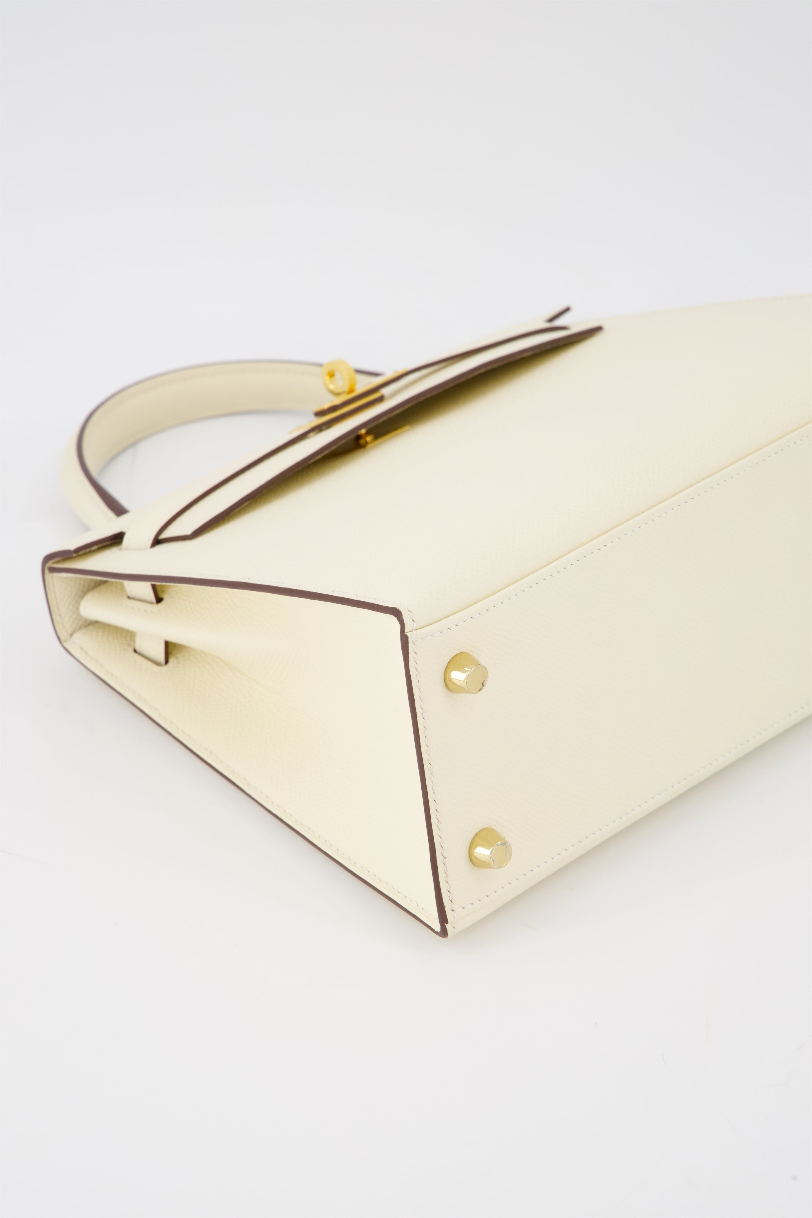 Hermes Kelly 25 Sellier Handbag Nata Epsom Leather With Gold Hardware