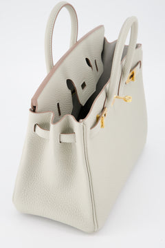 *Rare* Hermes Birkin 25 Handbag Gris Perle Togo Leather With Gold Hardware. Investment Piece