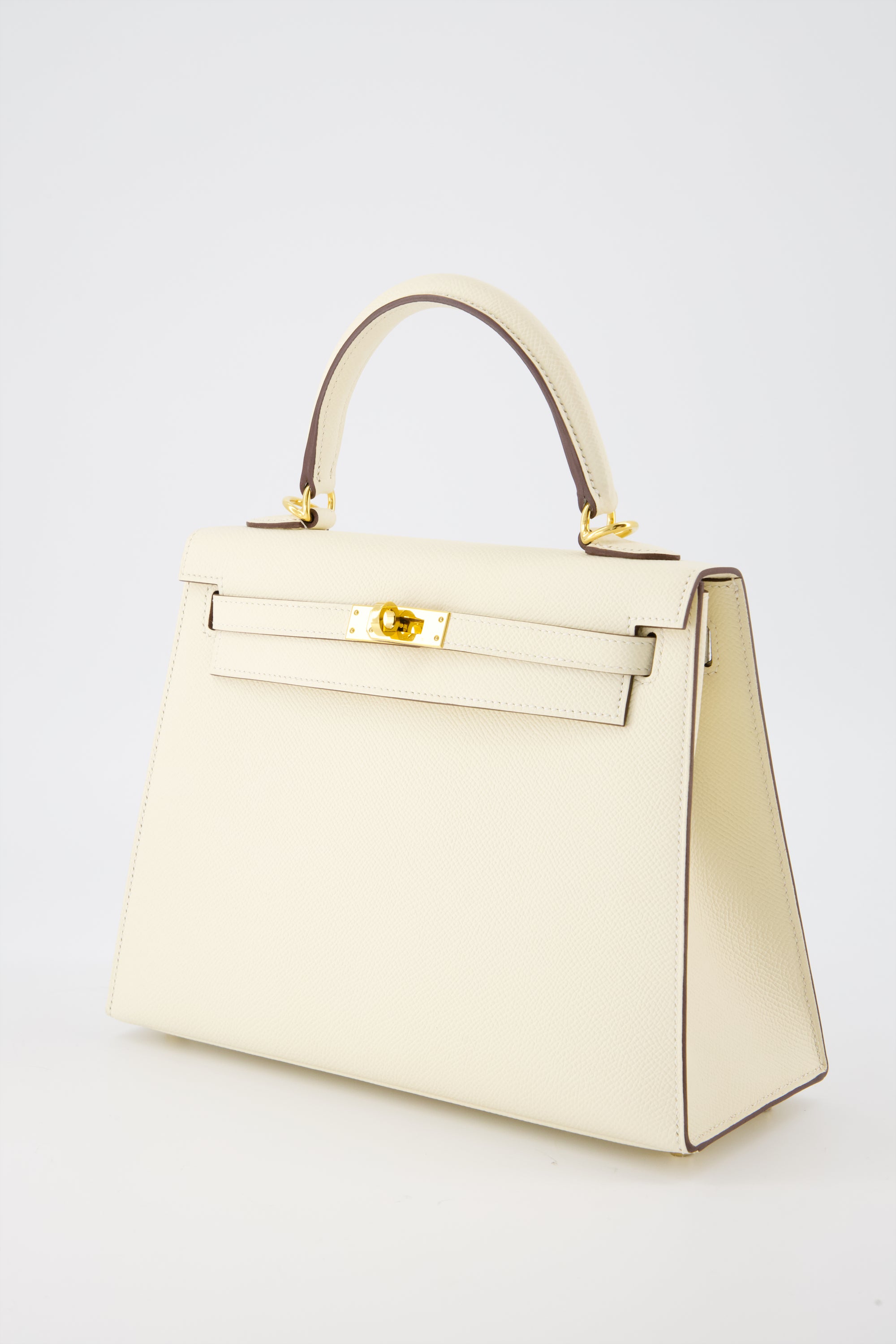 Hermes Kelly 25 Sellier Handbag Nata Epsom Leather With Gold Hardware