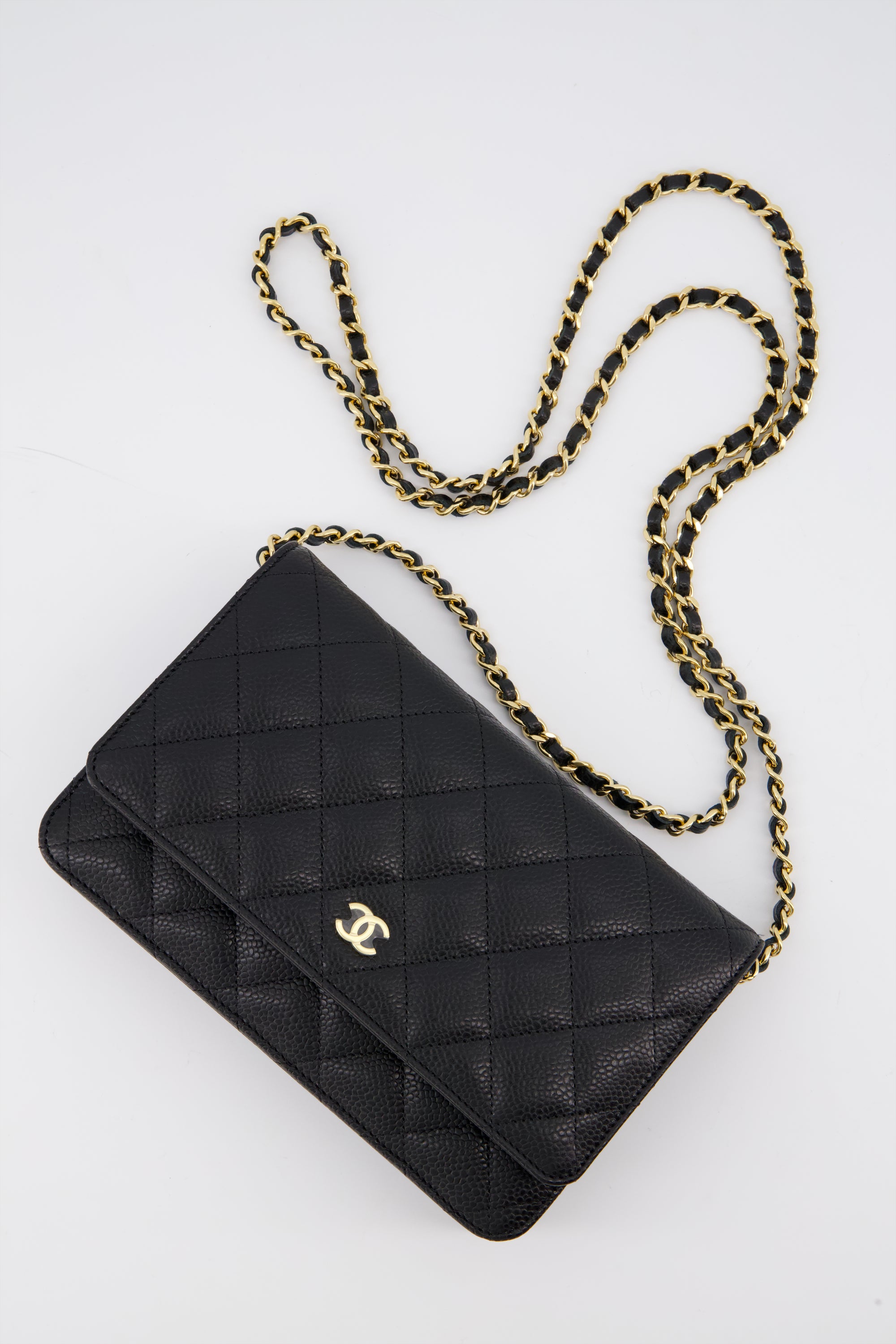Chanel Black Classic Quilted Wallet on Chain Caviar Leather With Gold Hardware