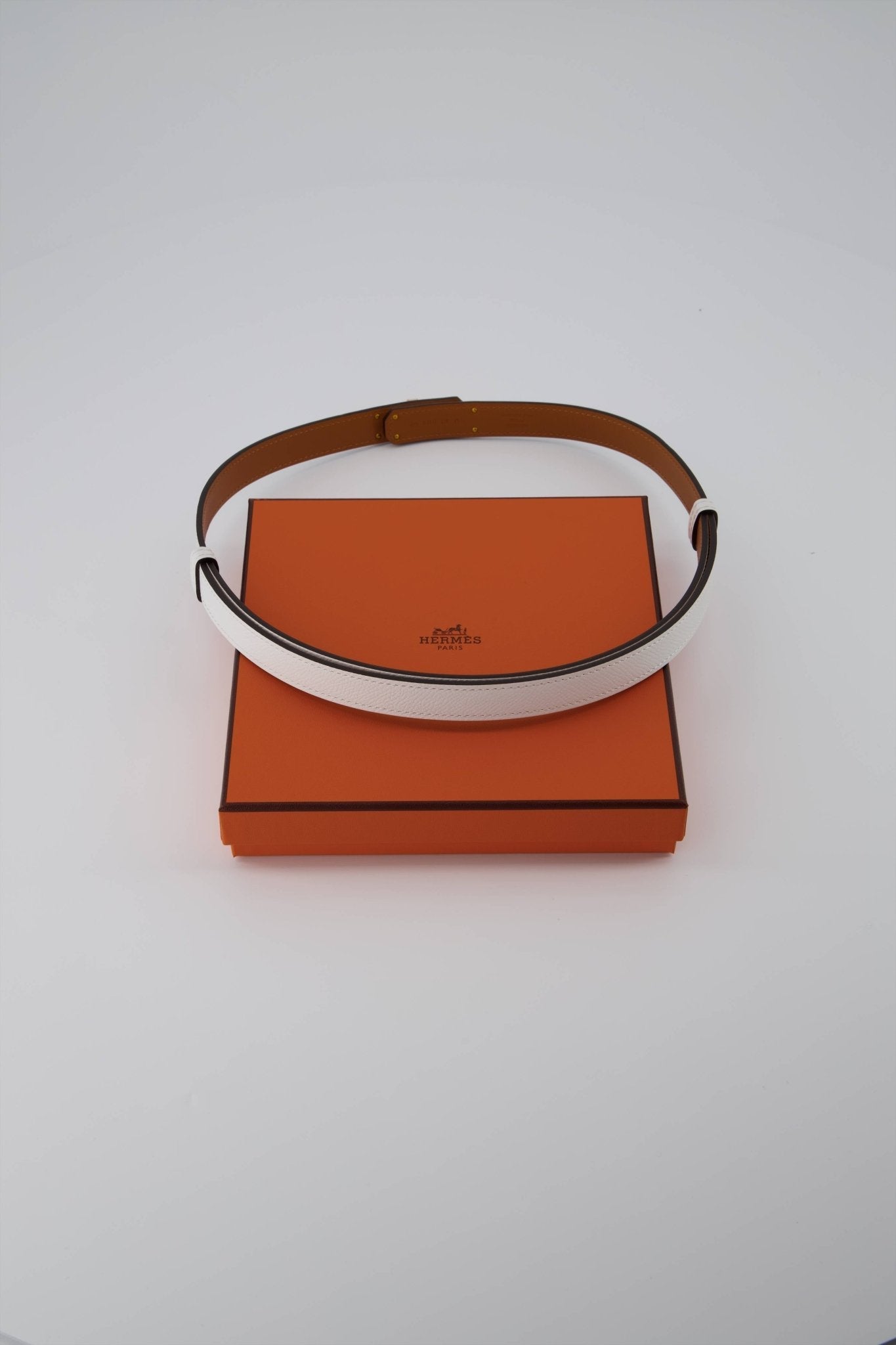 Hermes Kelly 18 White Epsom Leather Belt With Rose Gold Hardware