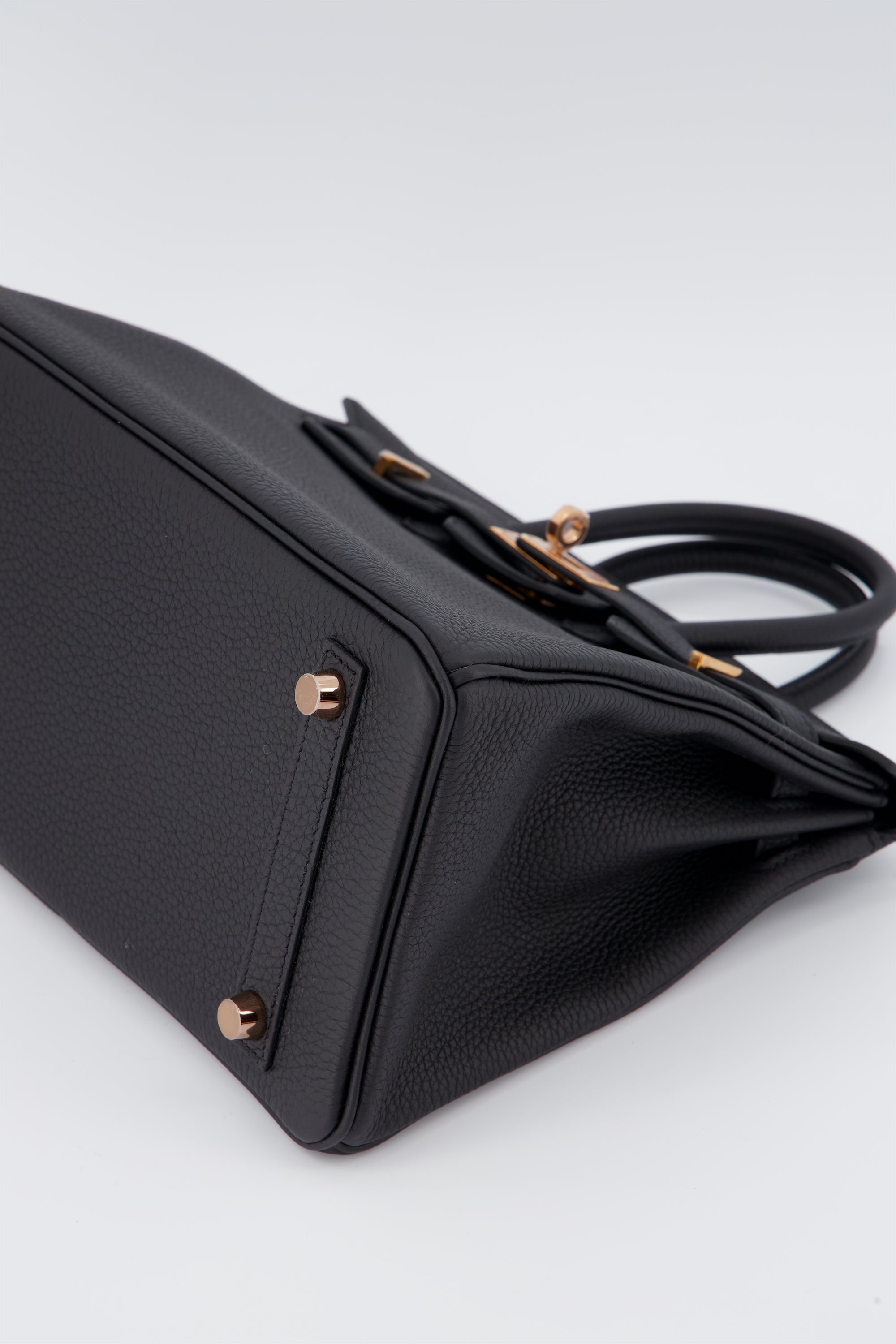 Hermes Birkin 25 Black Handbag Togo Leather With Rose Gold Hardware