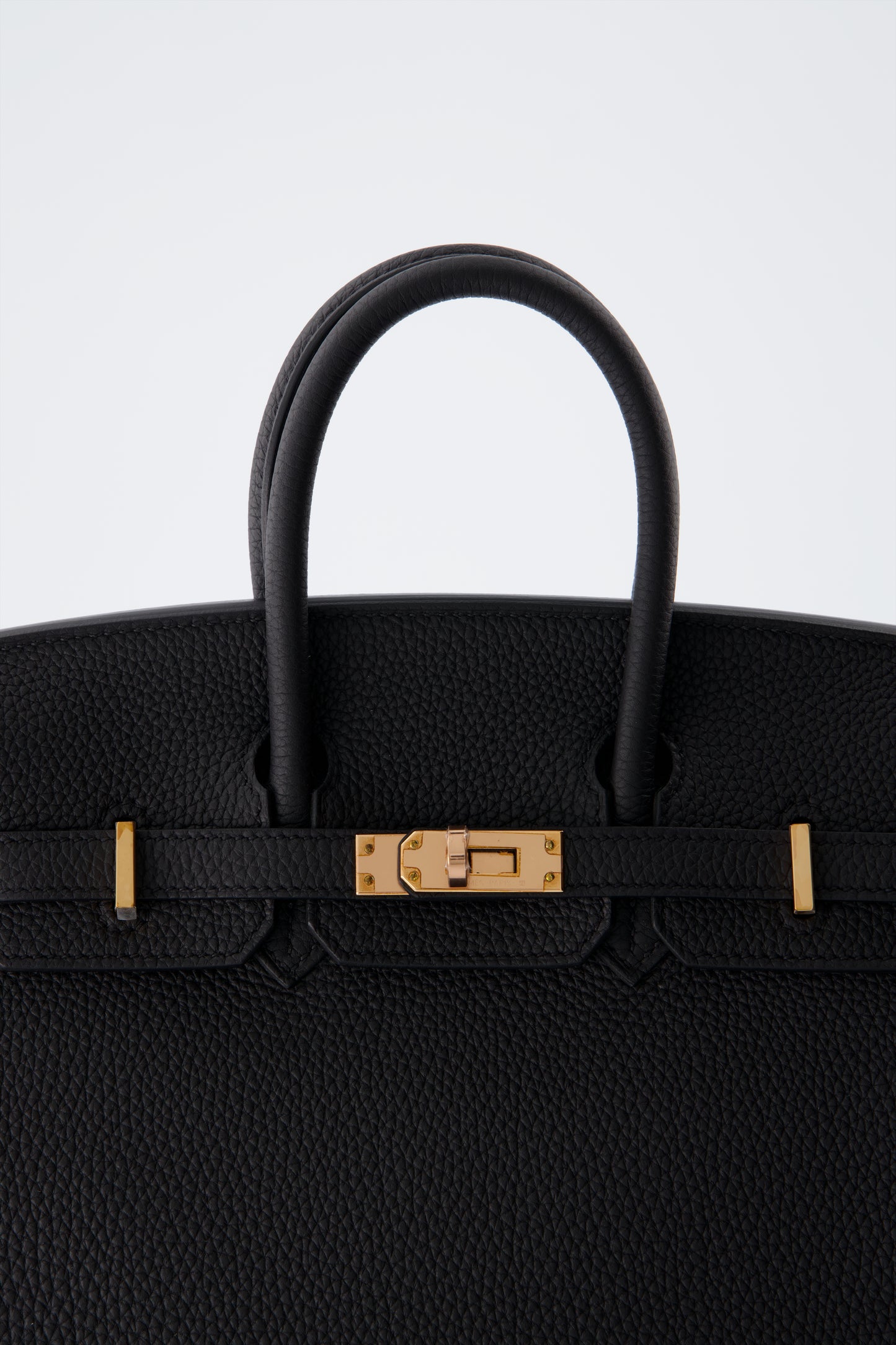 Hermes Birkin 25 Black Handbag Togo Leather With Rose Gold Hardware