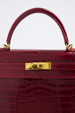 *RARE* Hermes Kelly 28 Rouge VIF Sellier Crocodile Porosus Leather With Gold Hardware
