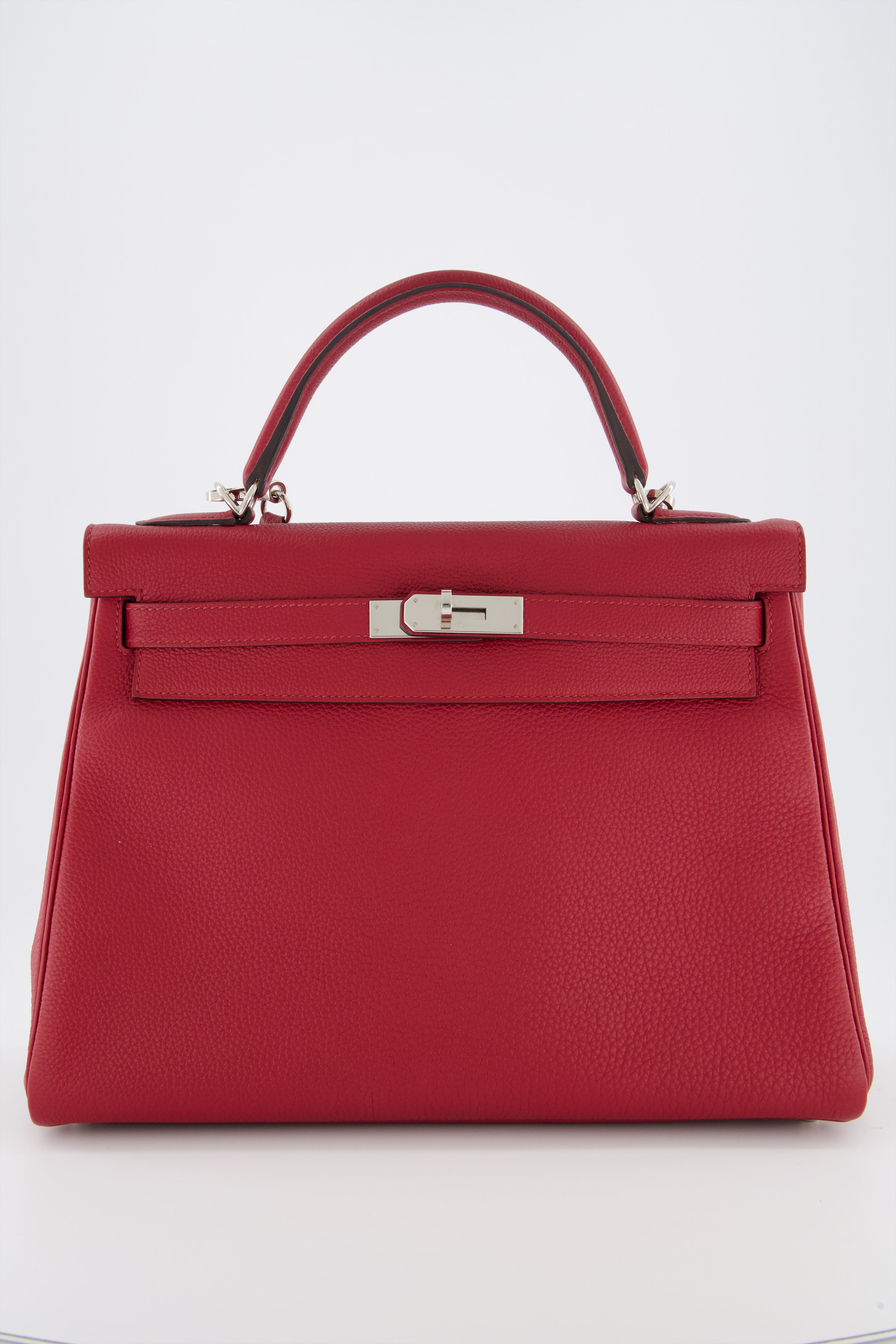 Hermes Kelly 32 Rouge Grenat Togo Leather Handbag With Palladium Hardware.