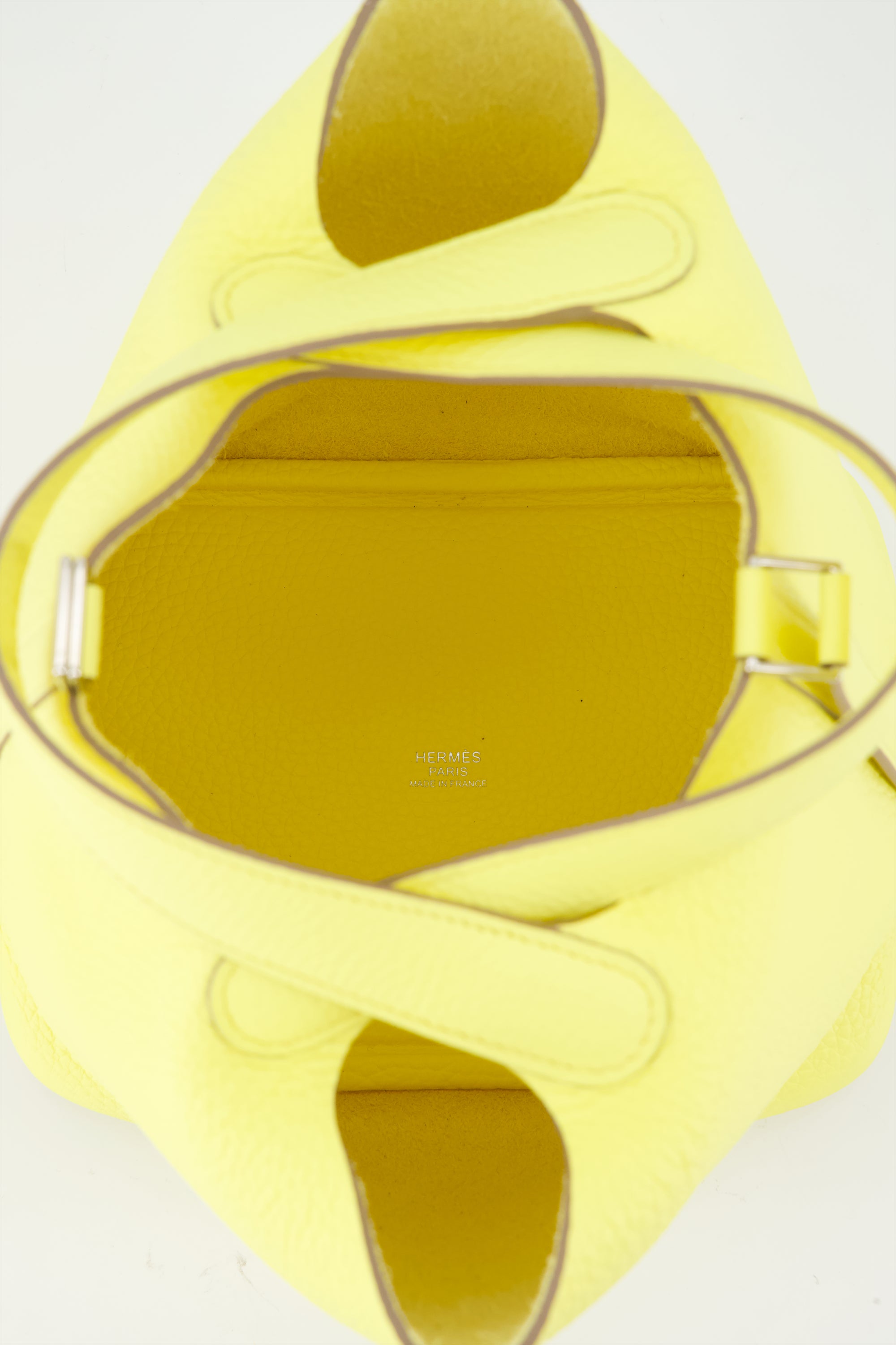 Hermes Picotin Lock 18 Handbag Limoncello Clemence Leather With Palladium Hardware