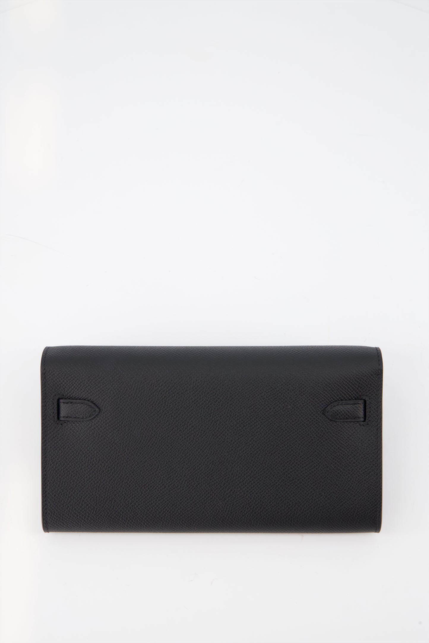 Hermes Kelly Classique To Go Wallet Black Leather With Palladium Kelly Closure Hardware.  Removable Shoulder Strap, 4 Credit Card Slots And Zipped Change Purse