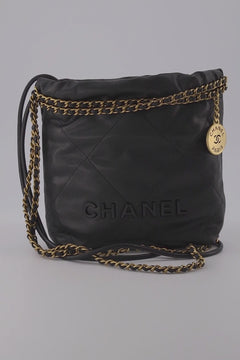 *Hot* Chanel So Black Mini 22 Bag Caviar leather With Brushed Gold Hardware and Black Lacquered Metal