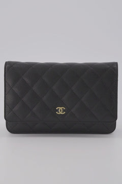 Chanel Black Classic Quilted Wallet on Chain Caviar Leather With Gold Hardware