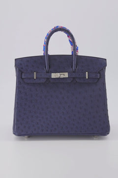 Hermes Birkin 25 Blue de Malte Handbag Ostrich Leather With Palladium Hardware