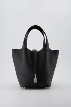 Hermes Picotin Handbag Black Togo Leather With Palladium Hardware