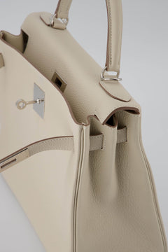 Hermes Kelly 28 Returnee Handbag Craie Togo Leather With Palladium Hardware
