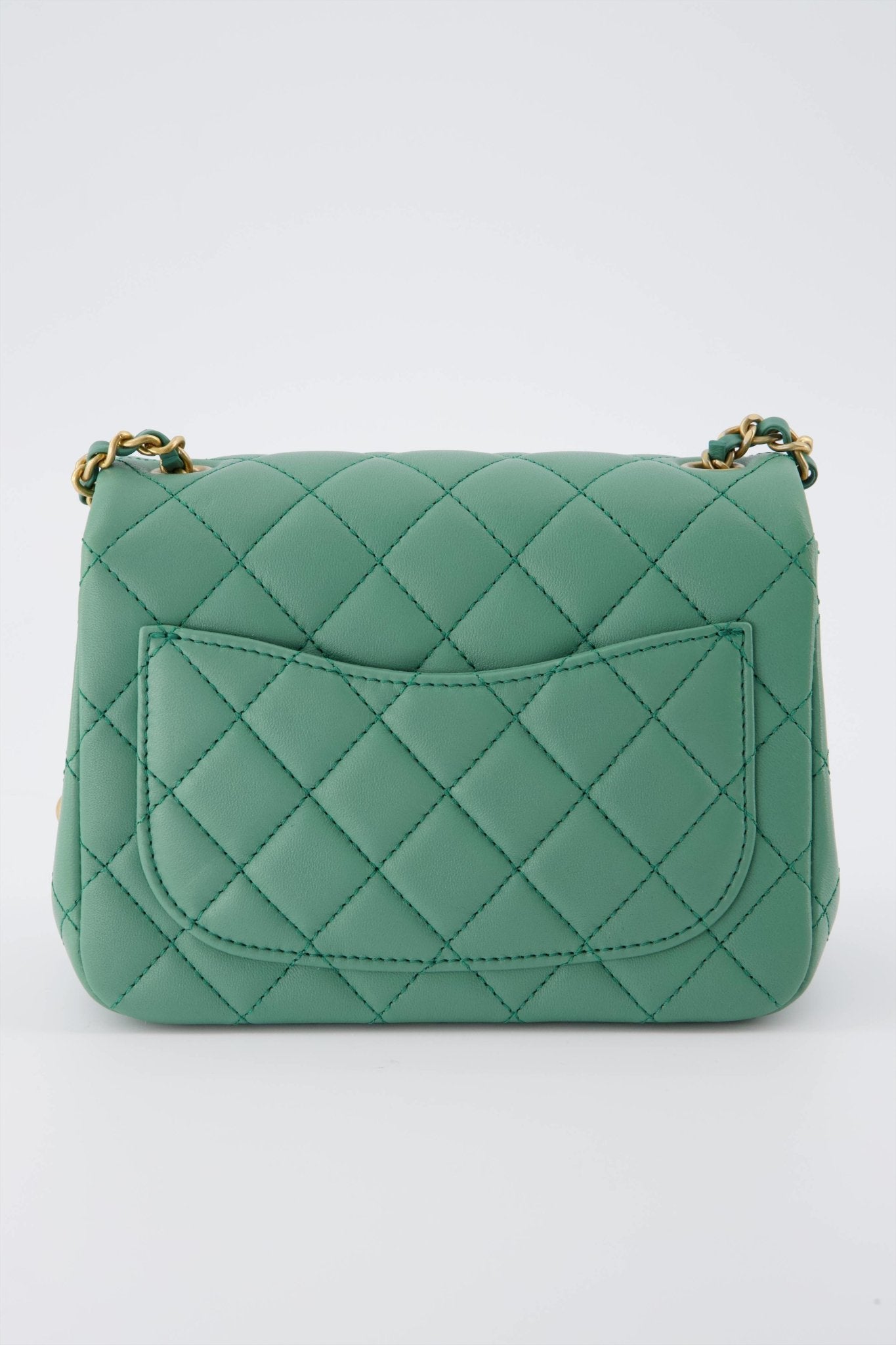 Rare* Chanel Green Pearl Crush Mini Square Flap Bag With Brushed Gold