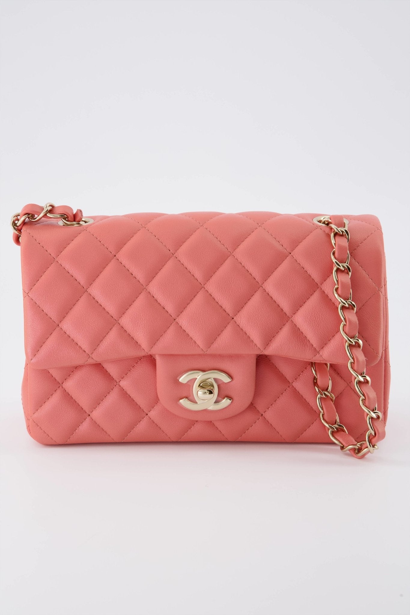 Chanel Mini Rectangular Flap Bag Pink Colour Lambskin with Champagne Gold Hardware