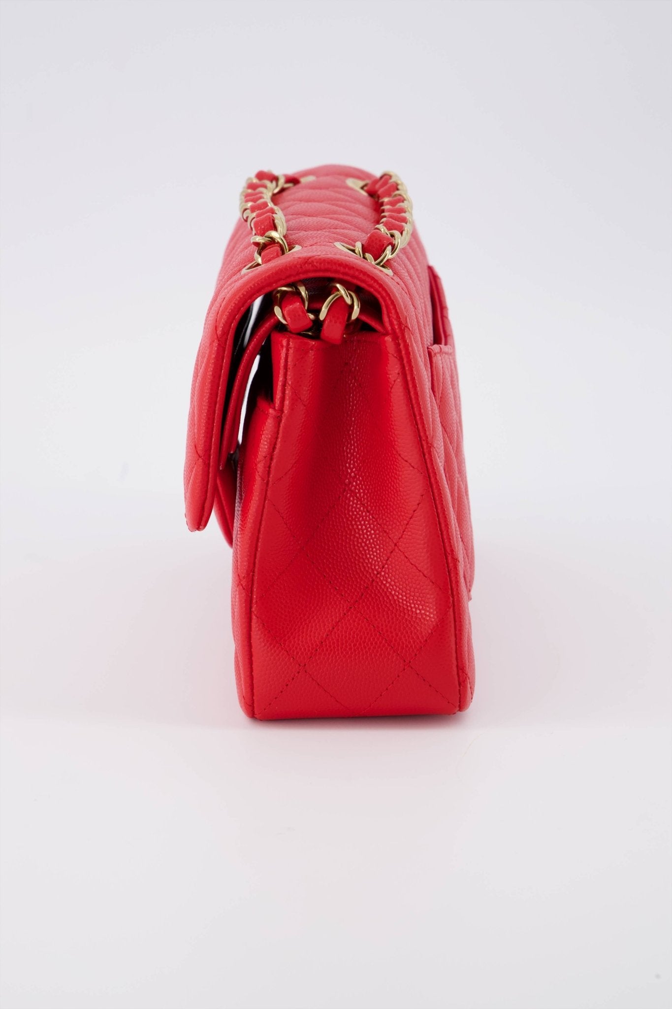 Rare Chanel Red Small Classic Double Flap Bag In Caviar Leather