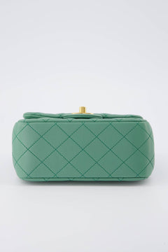 *Rare* Chanel Green Pearl Crush Mini Square Flap Bag With Brushed Gold Hardware