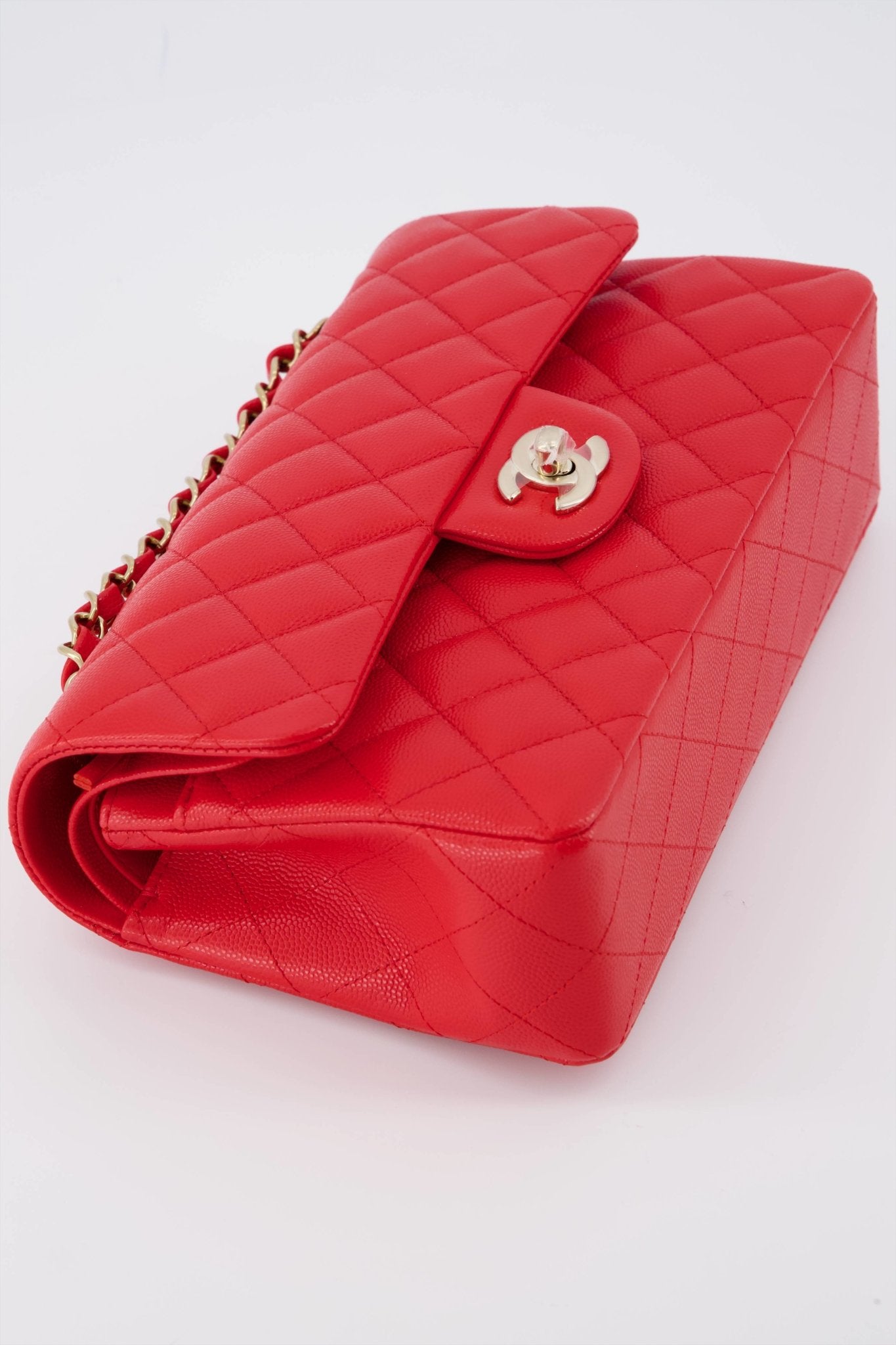 *Rare* Chanel Red  Small Classic Double Flap Bag In Caviar Leather With Gold Hardware