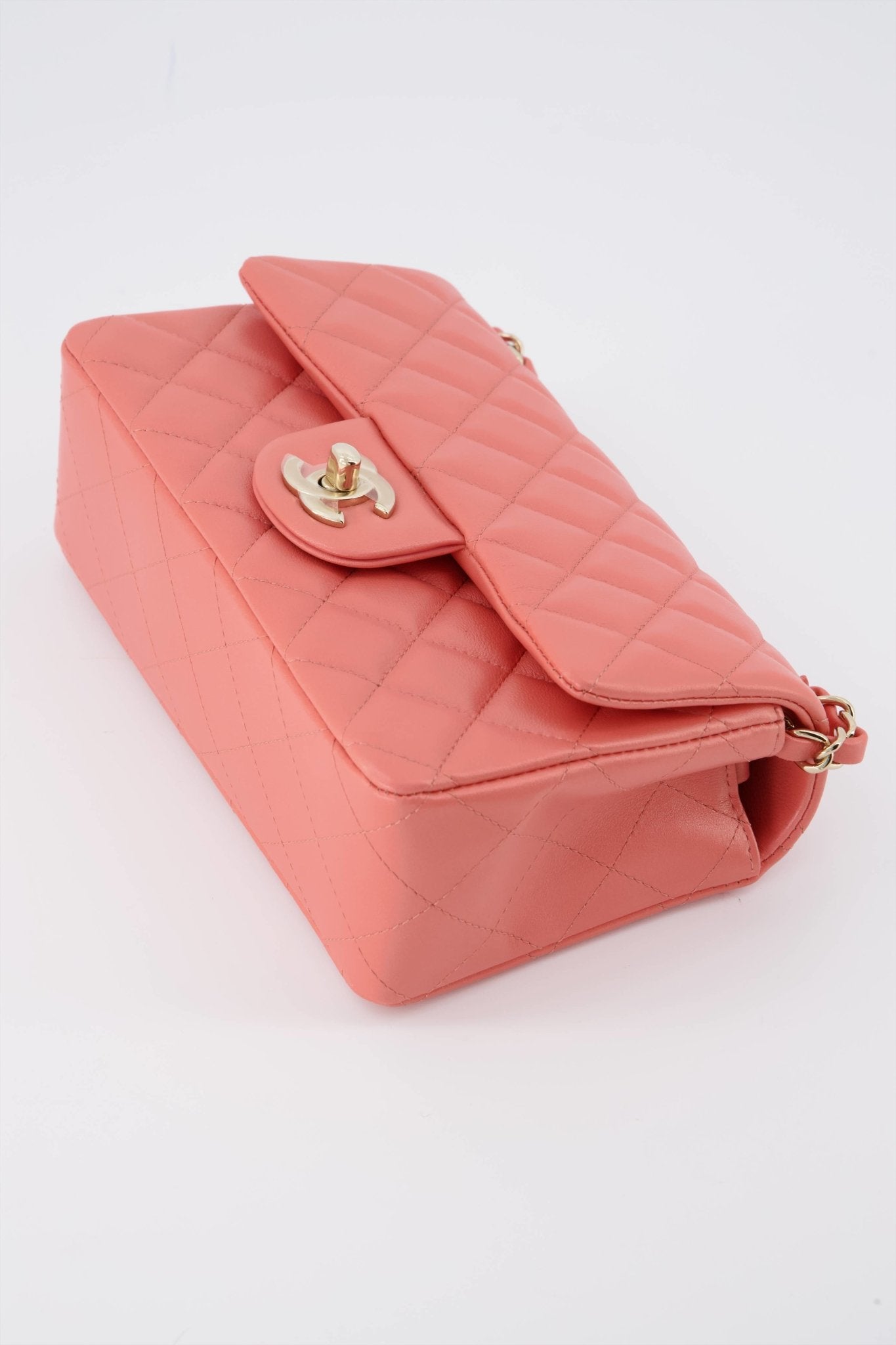 Chanel Mini Rectangular Flap Bag Pink Colour Lambskin with Champagne G