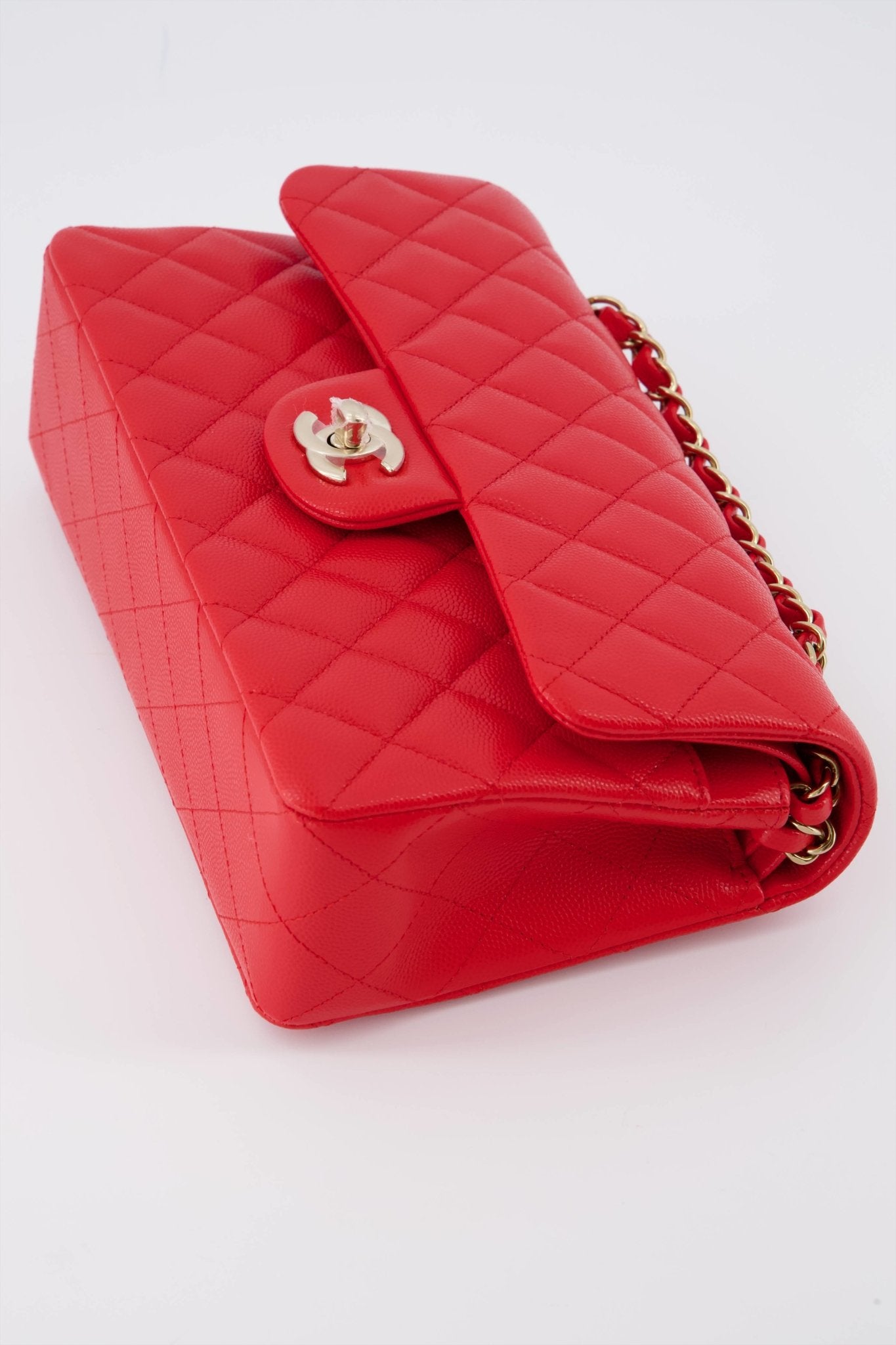 Chanel Red Crocodile Classic Single Flap with Gold Hardware at