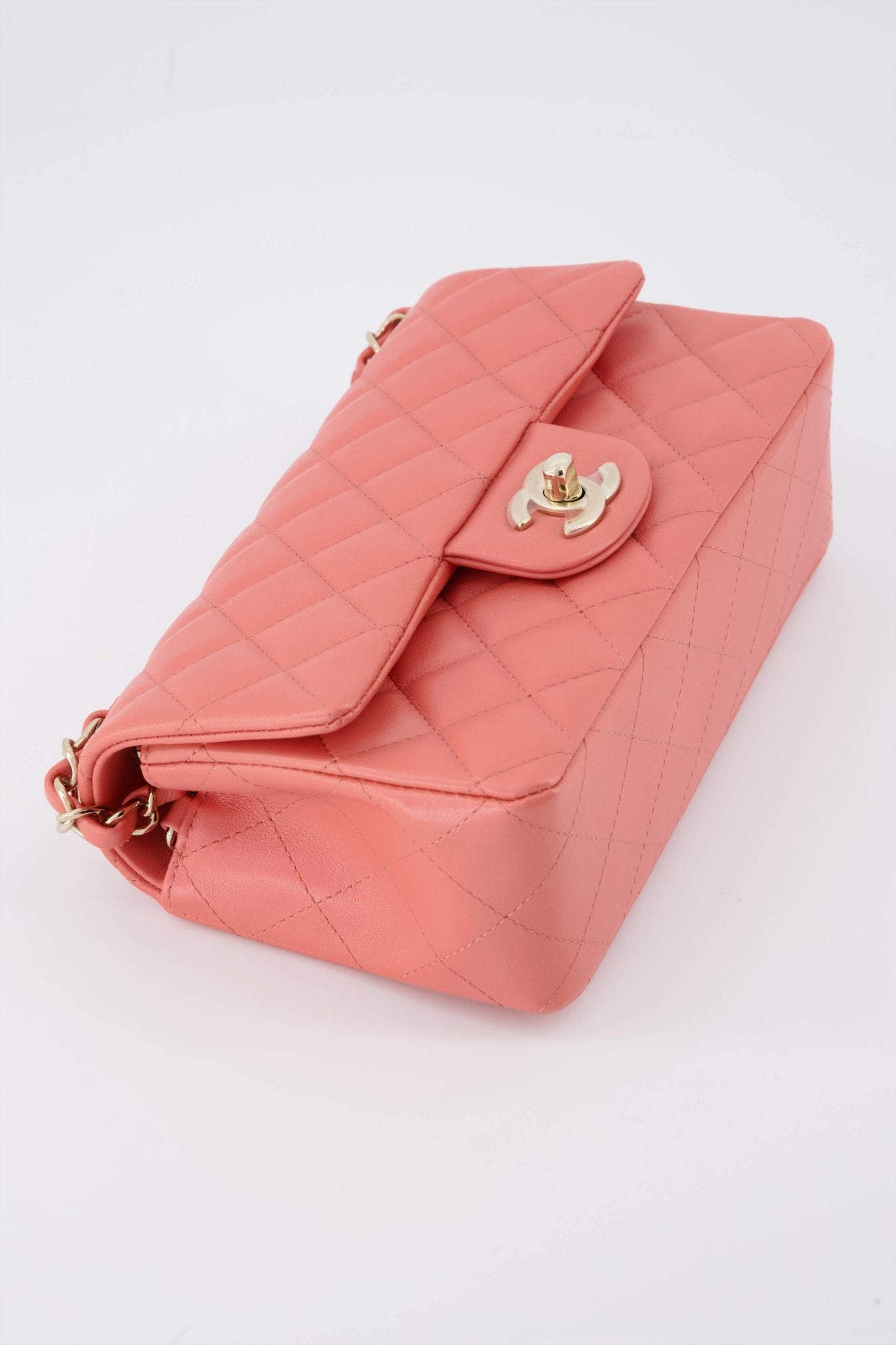 Chanel Mini Rectangular Flap Bag Pink Colour Lambskin with Champagne G