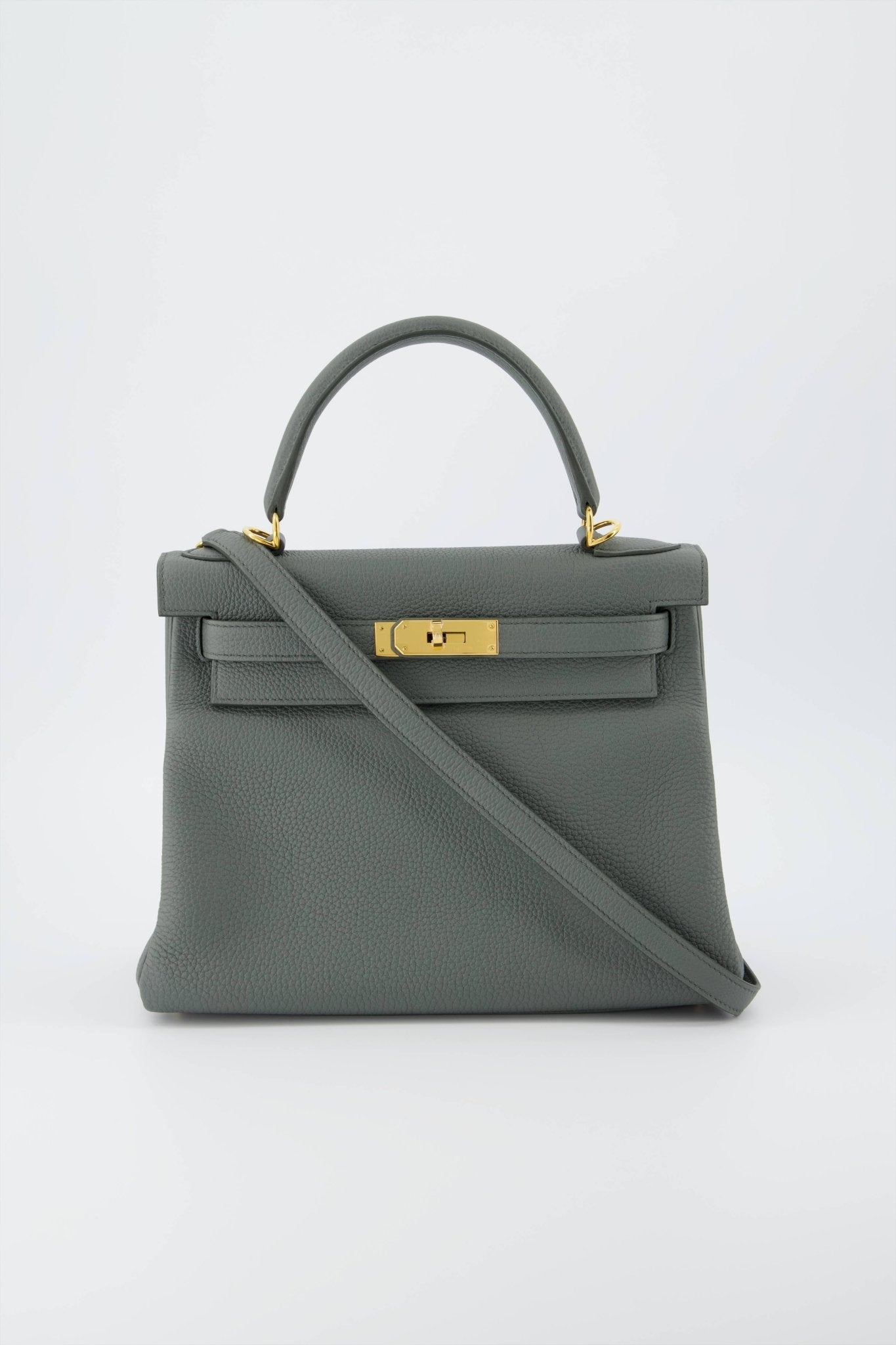 Hermes Kelly 28 Returnee Handbag Vert Amande Togo Leather With Gold Hardware