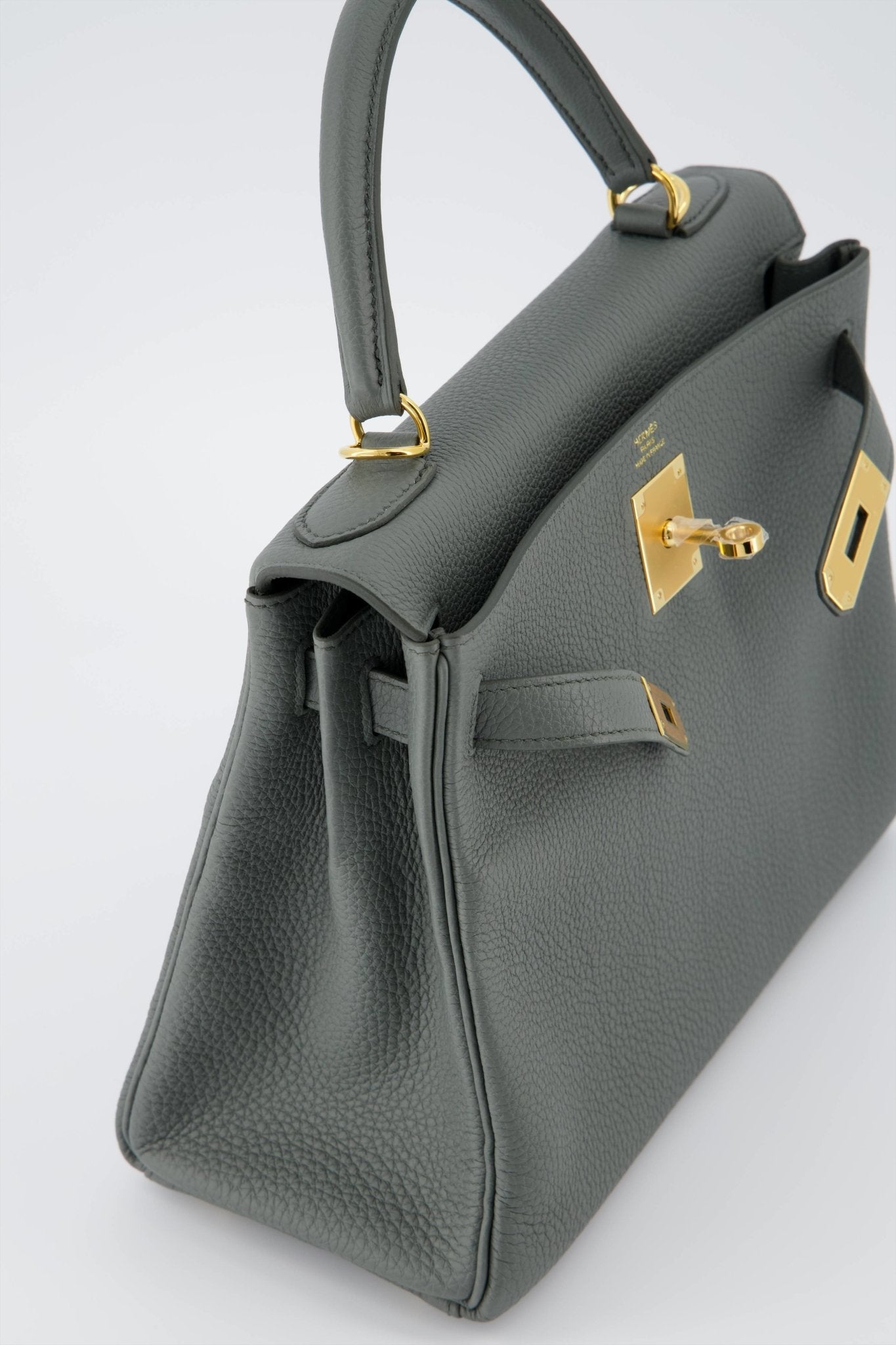 Hermes Kelly bag 28 Sellier Vert criquet Epsom leather Silver