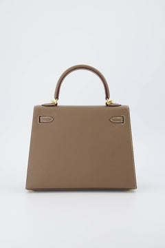 Hermes Kelly 25 Sellier Handbag Etoupe Epsom Leather With Gold Hardware