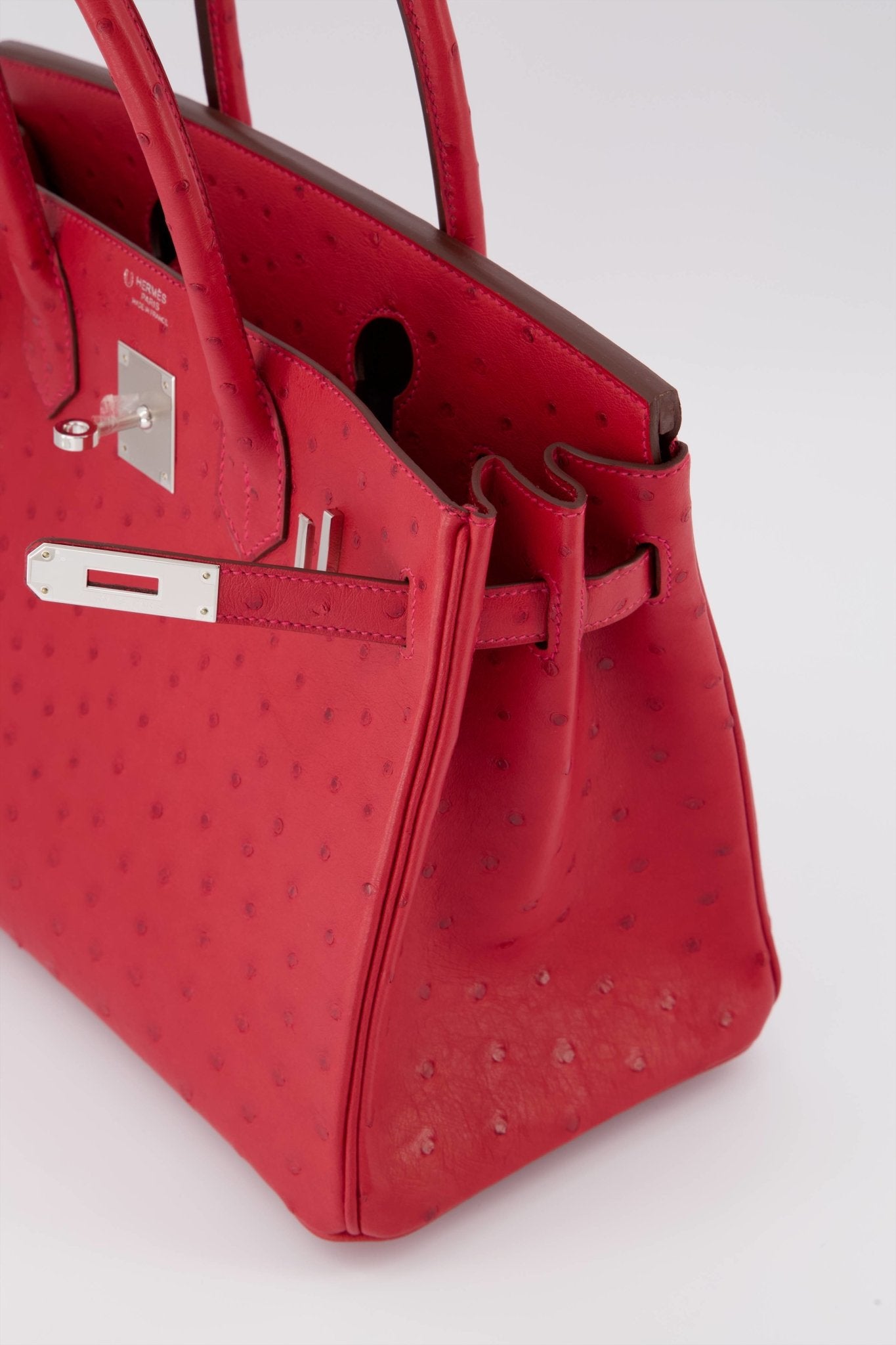 *Rare* Hermes Birkin 30 Handbag Rouge Vif Special Order Ostrich Leather With Palladium Hardware. Investment Piece