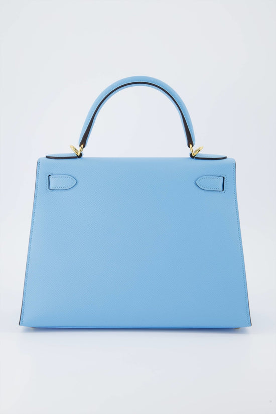 Hermes Kelly Sellier 25 Bag Blue Celeste Palladium Epsom Leather