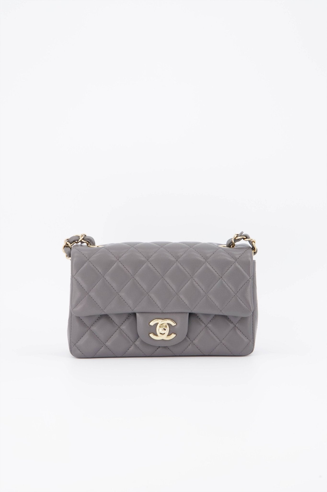 Chanel Grey Mini Rectangular Flap Colour Lambskin with Champagne Gold –  Bags Of Personality