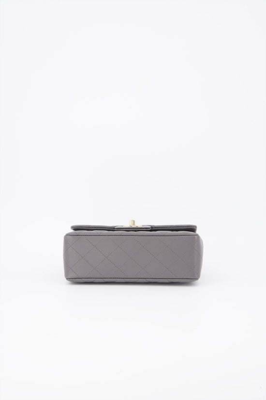 Chanel Mini Rectangular Flap Grey Lambskin Silver Hardware