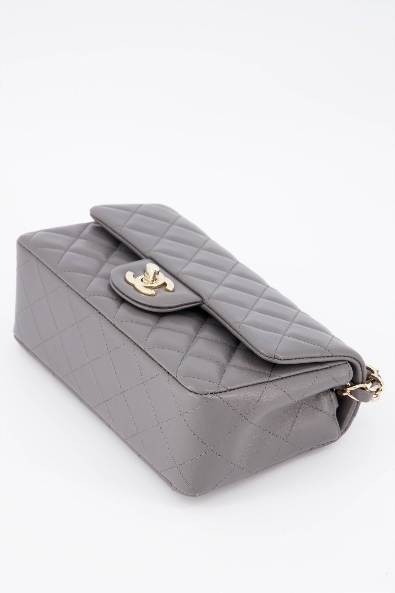 Chanel Grey Mini Rectangular Flap Lambskin with Champagne Gold