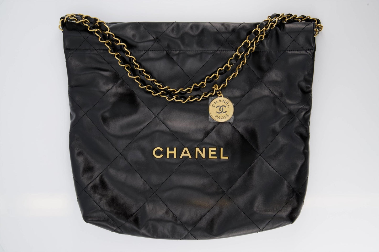 CHANEL Shiny Aged Calfskin Shopping Bag Black 1103511