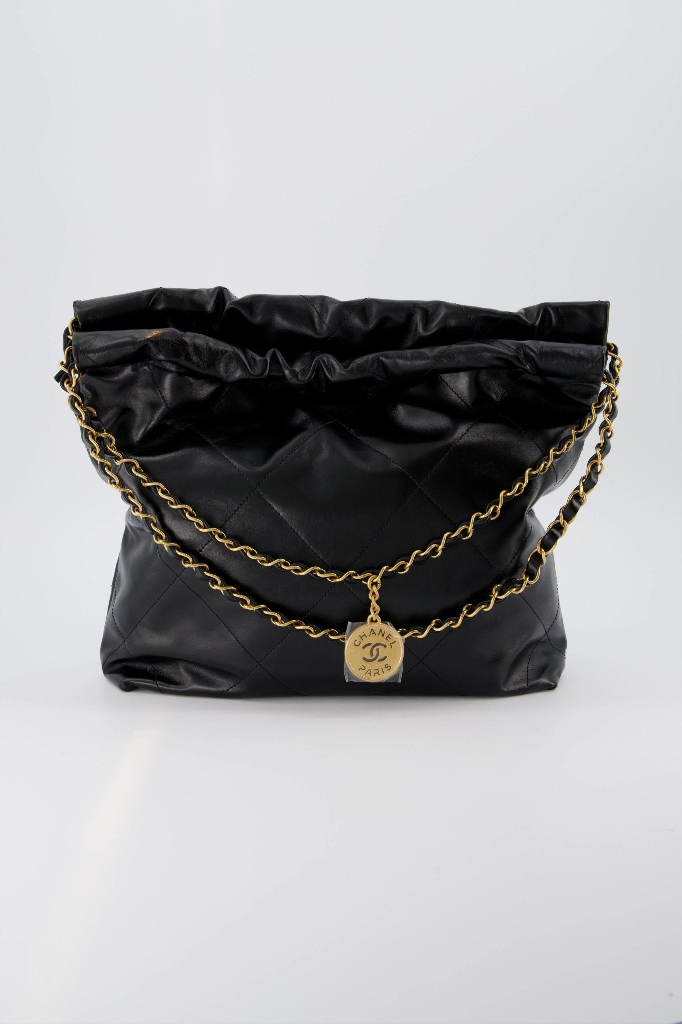 Chanel 22 Chain Hobo Handbag Medium Black Shiny Calfskin & Gold-Tone  chain