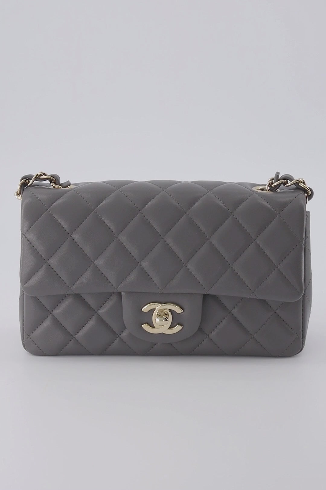 Chanel Grey Mini Rectangular Flap Colour Lambskin with Champagne Gold –  Bags Of Personality