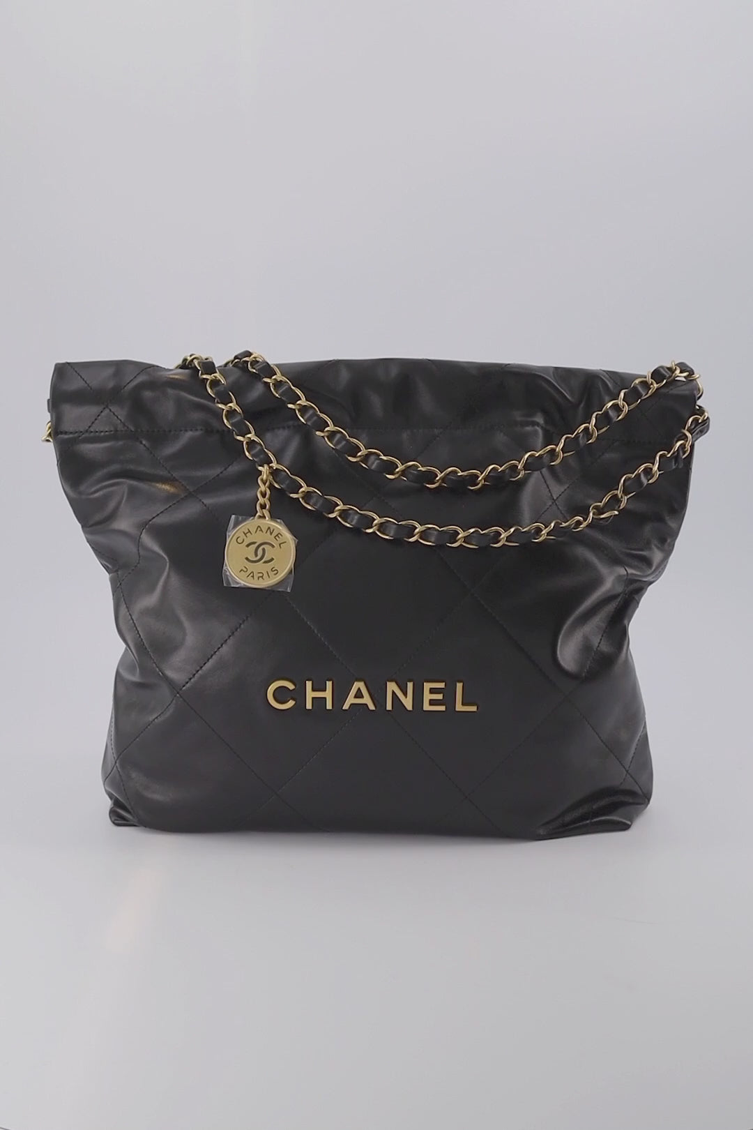 Lambskin Gold-Tone Metal Black Small Shopping Bag, CHANEL